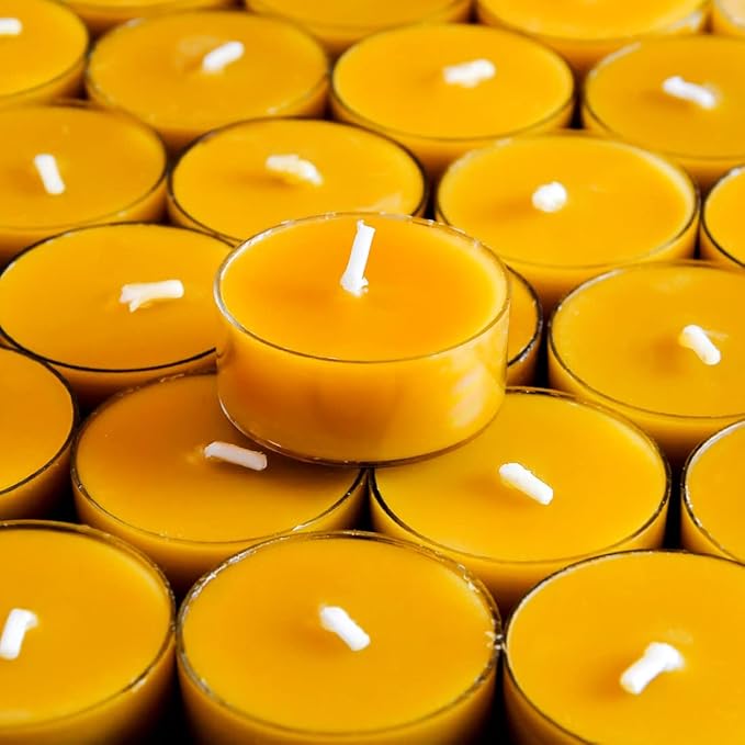 50PCS Pure Beeswax Tealight Candles, Natural Scent, Clear Cup， Raw