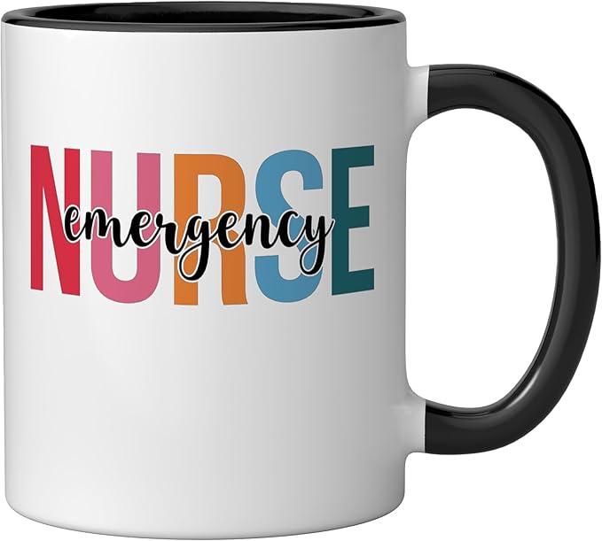 Emergency Nurse Mugs For Womens ER Nurse Gifts Ceramic Mug, Black/White