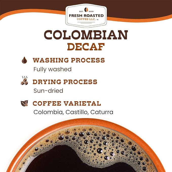 Fresh Roasted Coffee, 100% Colombian Decaf, 5 lb (80 oz), Medium Roast, Kosher, EA Natural Decaf, Whole Bean