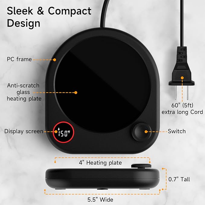 Coffee Mug Warmer Set, Heated Coffee Cup for Desk with Auto Shut Off, Smart Electric Heater for Tea Milk Beverages Candle with Adjustable Temperature Display