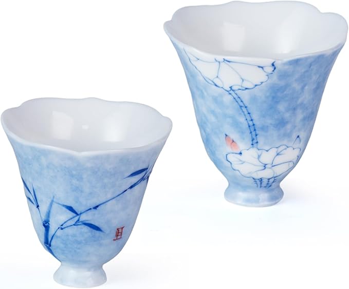 KAMMAK Ceramic Tea Cups Small, Cute Vintage Coffee Cup Set of 2, Porcelain Teacups Espresso Mug, 2.4oz Hand Painted Chinese Afternoon Tea Party Mugs, Birthday Gift for Women Men, Spring Beauty