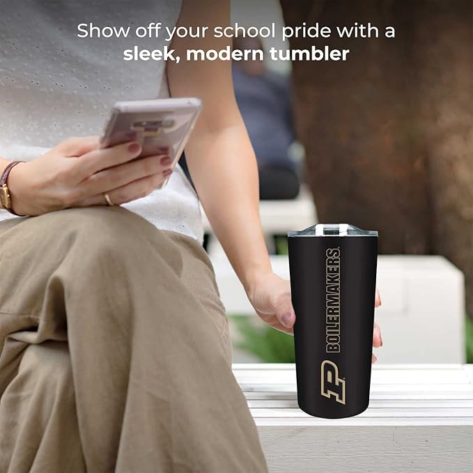 Campus Colors NCAA Stainless Steel Tumbler perfect for Gameday - 18 oz - Double Walled - Keeps Drinks Perfectly Insulated (Purdue Boilermakers - Black)
