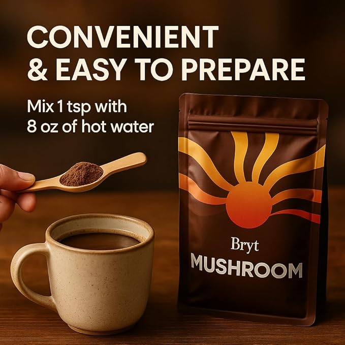 BRYT Mushroom Coffee – Mushroom Coffee Blend with 10 Mushrooms + Collagen – Organic Instant Coffee Mix for Balanced Energy, Focus & Wellness – Low Caffeine, Sugar-Free, Dairy-Free, 30 Servings