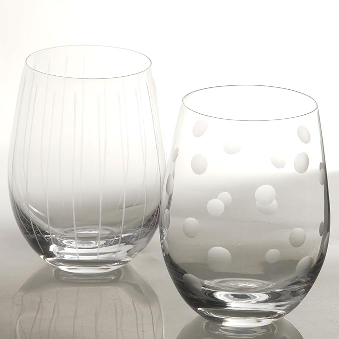 Etched Stemless Wine Glasses for Red or White Wine (Set of 4), 18-Ounces, Large Wine Glasses for Cabernet, Pinot Noir, Burgundy, Bordeaux, Clear, Etched