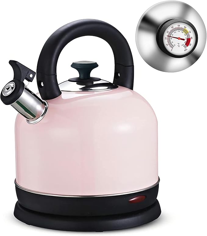 Electric Kettle Temperature Dash, YiiMO 2L Stainless Steel Hot Water Boiler with Thermometer for Tea Coffee 1200W, Auto Shut-Off Boil-Dry Protection BPA Free, Large Pink Retro Cute