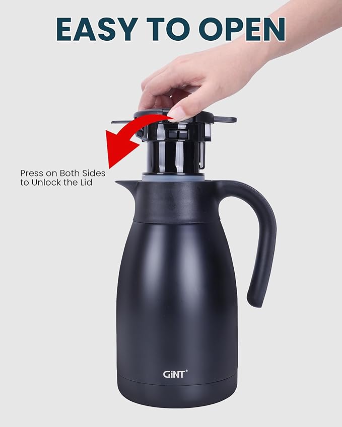GiNT 2.2L / 74Oz Thermal Coffee Carafe, Insulated Stainless Steel Coffee Carafes for Keeping Hot/Double Walled Vacuum Thermal Carafe (Black)