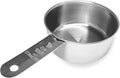 1/2 Cup Stainless Steel Measuring Cup | Sturdy Metal 125 ml | 125 cc | 4 oz | Single Cup for Wet and Dry Ingredients | Great for use as 1/2 Cup Dog Food Scoop - 1 PK