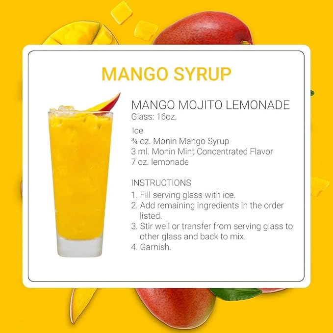 Monin - Summer Variety Pack, Fruit Flavored Syrup, Mango, Strawberry, Raspberry, & Watermelon Syrup, Simple Syrup for Margaritas, Lemonade, Cocktails, & More, Clean Label (1 Liter, 4-Pack)