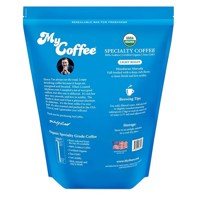 Whole Bean MyCoffee - Organic, Specialty Grade, 100% Arabica, Non-GMO Coffee [Light Roast, 2LB Bag]