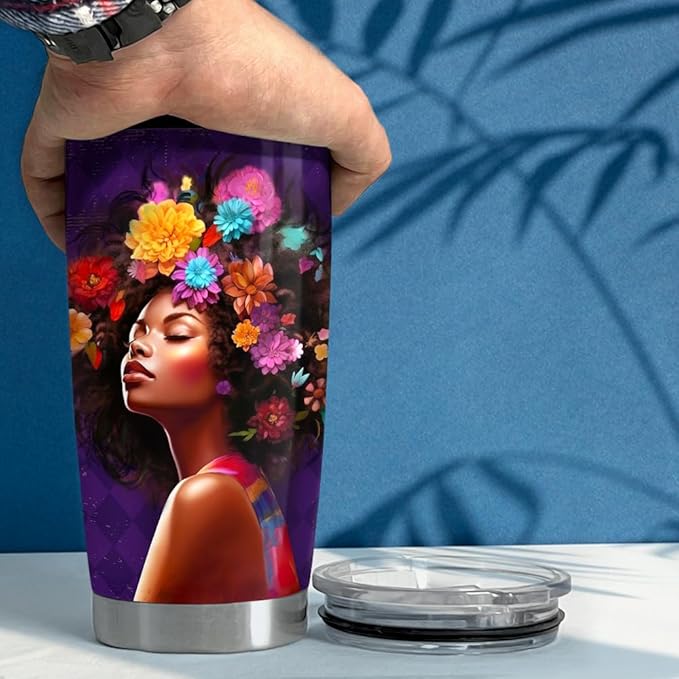 SANDJEST Inspirational Gifts for Women Black Woman Inspiration Tumbler 20oz Stainless Steel Insulated Coffee Travel Cup Mug Motivational Gift for Women Birthday Christmas