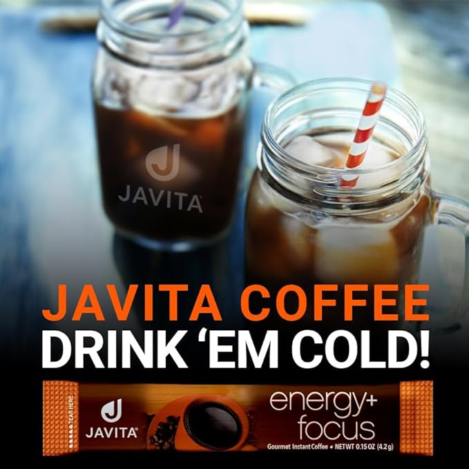 Energy + Focus Instant Coffee by Javita – Premium Arabica with Adaptogens – Clean Energy & Mental Clarity Support – Convenient Functional Coffee Medium Roast Coffee Mix (2 box/48 serv.)
