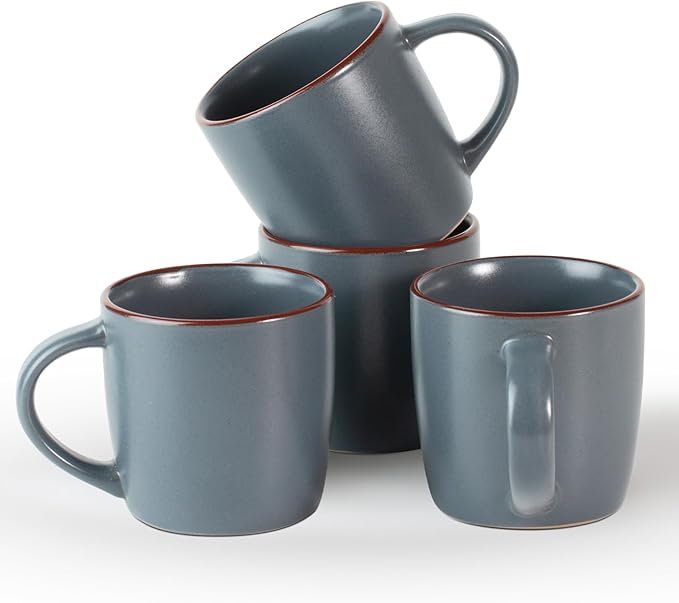 famiware Mercury Coffee Mugs 13 oz, Coffee Mugs Set of 4 with Handle, Cups for Latte, Hot Tea, Cappuccino, Mocha, Cocoa, Charcoal