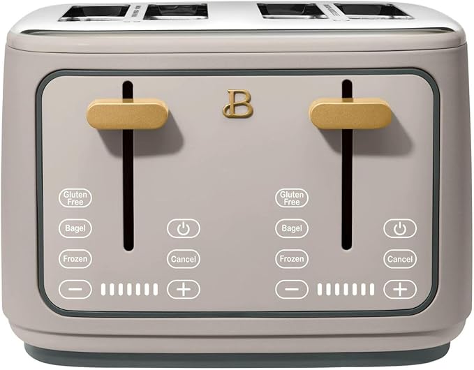 Beautiful 4 Slices Toaster - 7 Shade Settings, Touch Display, Extra-Wide Slots for Bagels, Gluten-Free & Frozen Presets, LED Countdown, Removable Crumb Tray, 1800-watt toasting (Porcini Taupe)
