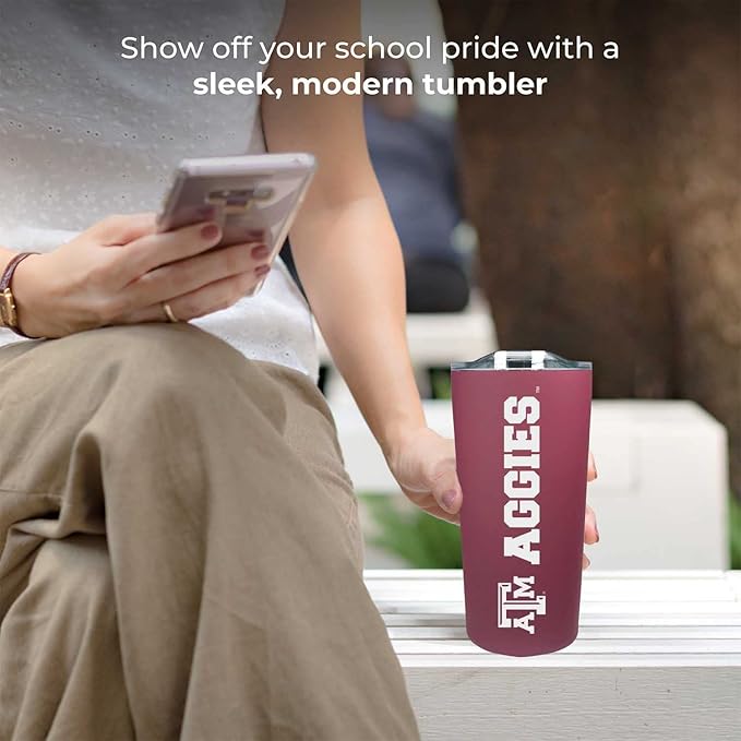 Campus Colors NCAA Stainless Steel Tumbler perfect for Gameday - 18 oz - Double Walled - Keeps Drinks Perfectly Insulated (Texas A&M Aggies - Maroon)