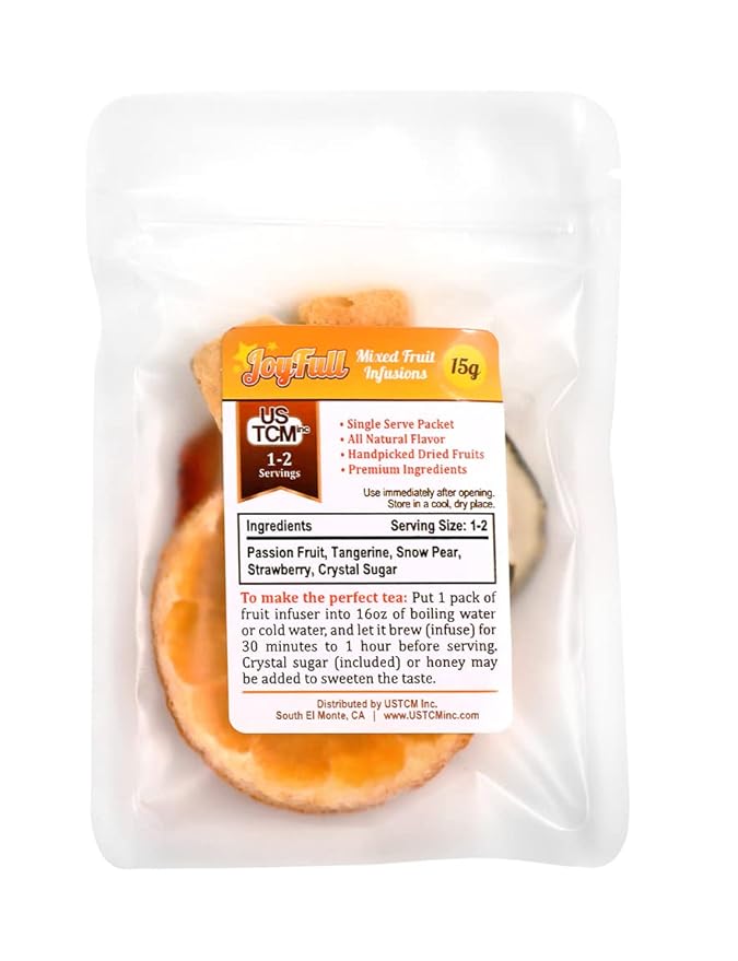 USTCM JoyFull Mixed Fruit Infusions Fruit Tea Single Pack All Natural Dried Fruits Mixed Flavors Make Perfect Tea! 15g (Passion Fruit, Tangerine, Snow Pear, Strawberry, Pack of 3)