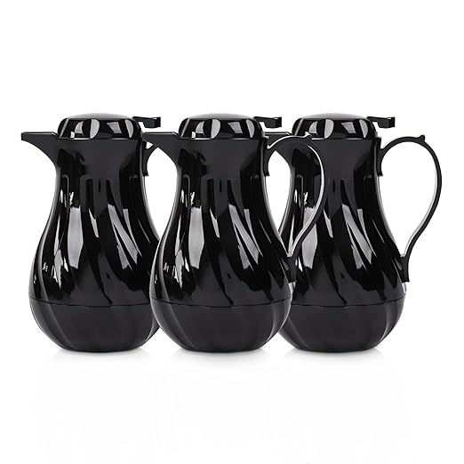 OCS Parts Set of 3 Easy Pour Thermal Coffee Carafes | 8-Inch Insulated Hot and Cold Beverage Pitcher Server for Coffee, Tea, Hot Chocolate and Water | 20-Ounce | Black