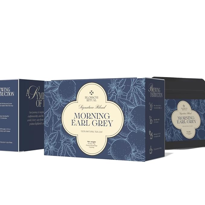 BLOSSOM RITUAL Morning Earl Grey – Loose Leaf Quality – Organic Bergamot Extract – Natural Based Pyramid Tea Bags – 20 Counts – Energizing Breakfast Blend| 2.65oz