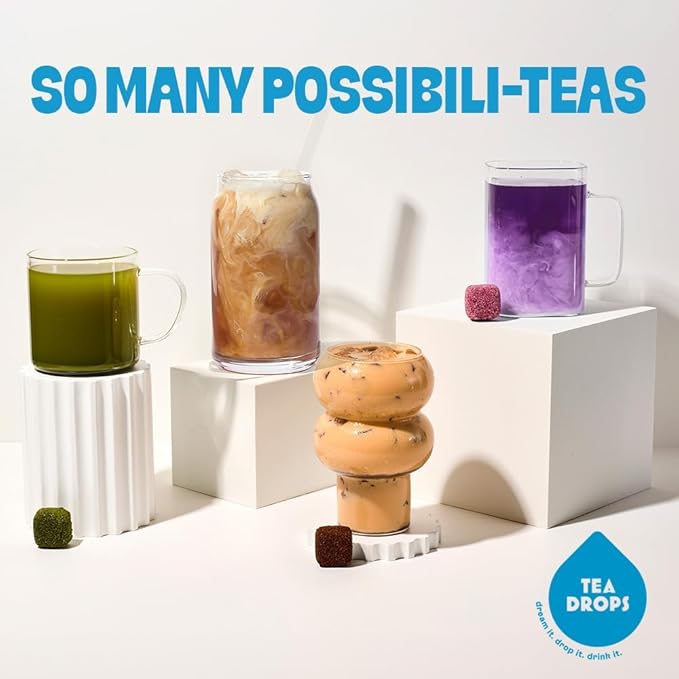 Tea Drops Holiday Sampler Box 25 Count | Organic Dissolvable Loose Leaf Tea | Iced or Hot | Microplastic-Free | Naturally Sweetened Organic Chai, Rose Earl Grey, Citrus Ginger, Peppermint, Matcha | 25 Servings - 5 Per Flavor