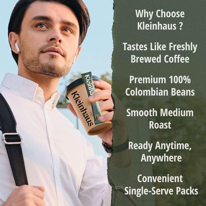 Kleinhaus Decaf Nano Single-Serve Instant Coffee + Microground | 100% Colombian Arabica Coffee | Freeze dried | Fresh Brewed Taste | 24 Packets