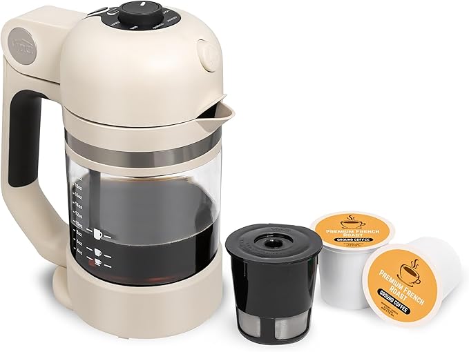 VINCI Micro Café Smallest Single-Serve Coffee Brewer | Compatible with Keurig K-Cups, K-Pods | Glass Carafe | Enclosed Brewing for Hotter Coffee | Large Capacity Reusable Filter Cup Included (White)
