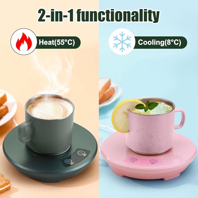 Coffee Mug Warmer, 2-in-1 Constant-Temperature Insulation & Cooling Coaster Quick Heating Cup Warmer for Office Travel Present