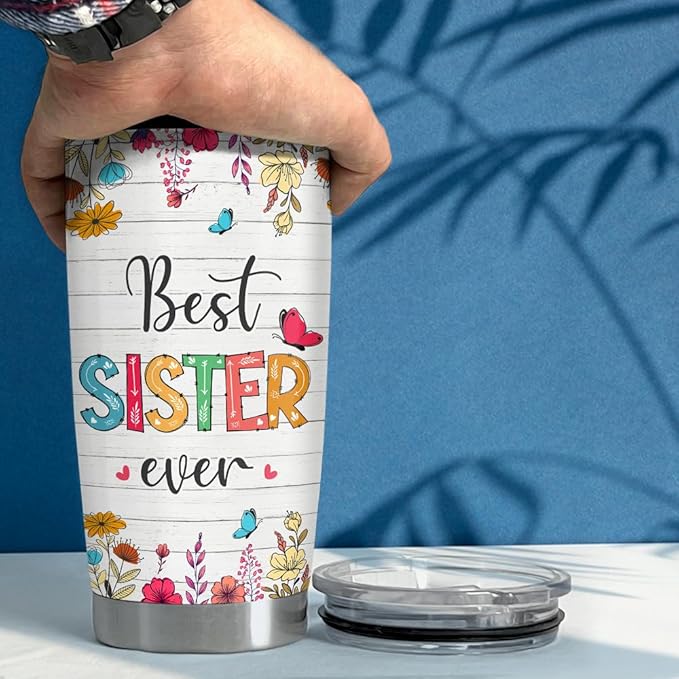SANDJEST Sister Tumbler 20oz Best Sister Ever Gifts for Women Funny Sisters Stainless Steel Insulated Tumblers Coffee Travel Mug Cup Gift for Birthday Christmas