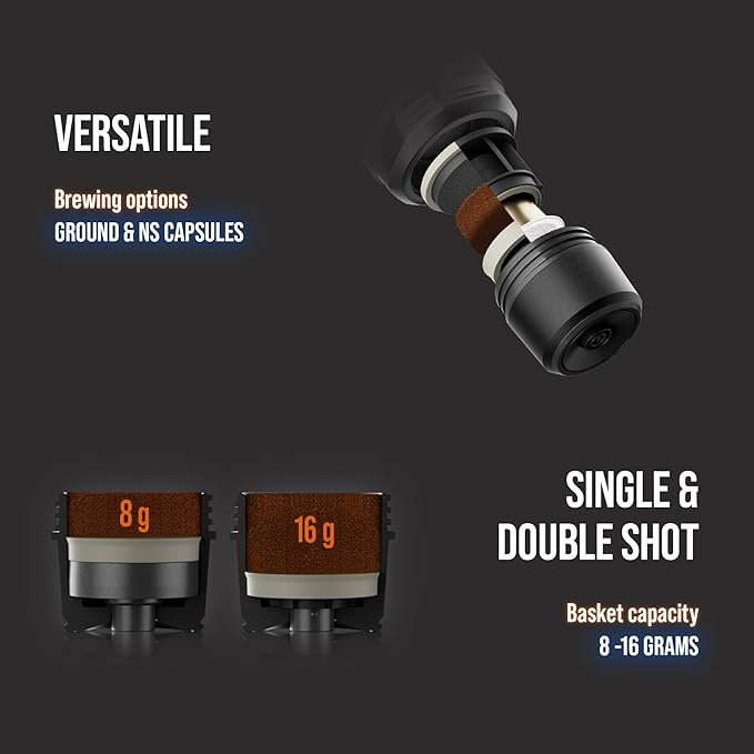 WACACO PIXAPRESSO, Coffee Machine Electric & Portable, With 4 Coffee Types & Fast Heat-Up, 3 * 3000mAh Battery, 20 Bar Portable Espresso Maker For Ground Coffee & NS Capsule, Dark Burgundy