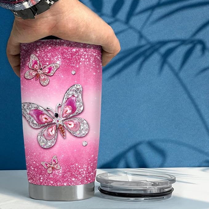 SANDJEST Butterfly Tumbler Jewelry Style 20oz Tumblers with Lid Gift for Women Girl Daughter Sister Mom Christmas Birthday Presents