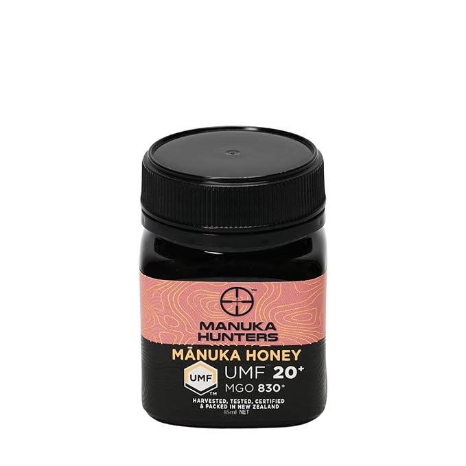 Manuka Hunters UMF 20+/MGO 830+ Certified New Zealand Manuka Honey - 100% Pure Natural Sweetener - Gluten, Dairy Free - Ideal for Tea, Coffee, Smoothies, and Baking - Sustainable - 4.4oz/125g/85ml Jar