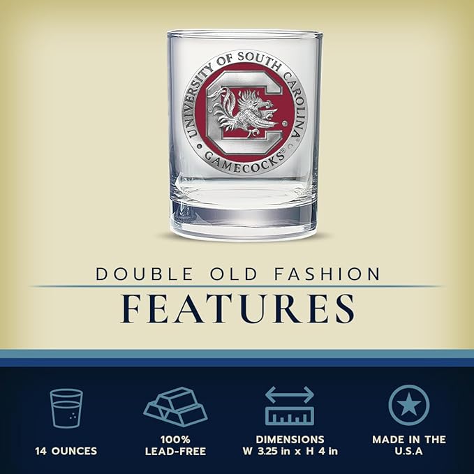 Heritage Pewter South Carolina Double Old Fashion | Double Rocks Glass 14 OZ for Liquor | Expertly Crafted Pewter Glass