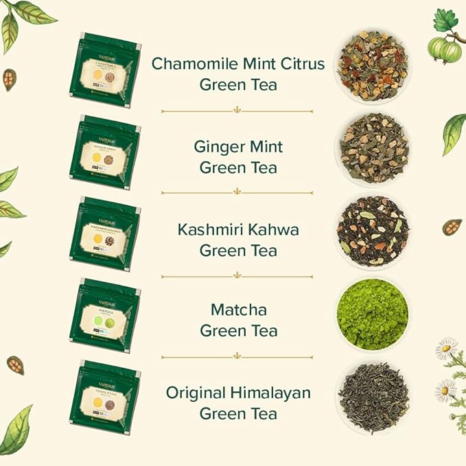 VAHDAM, Assorted Green Tea Loose Leaf Tea Gift Set (10 Flavors) Gift Ideas for Women & Men | Exotic Himalayan Green Tea Blends | Resealable Ziplock Pouch | Christmas Tea Gift Set
