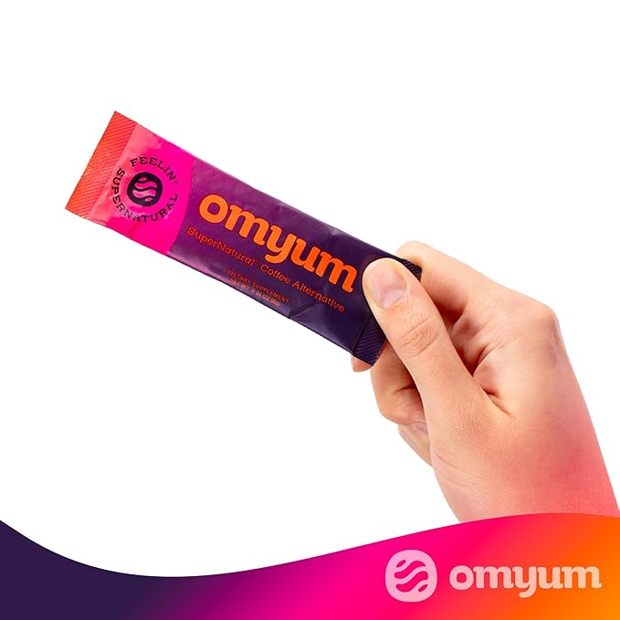 OMYUM - Premium Cacao Mushroom Coffee Alternative (30 Single-Serve Packets) Organic Blend with Lion’s Mane, Reishi, Cordyceps, Ashwagandha, Maca & L-Theanine for Calm, Focused Energy - Low Caffeine