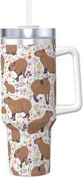 Capybara Gifts Capybara Tumbler Water Bottle Cup for Girls, Teens, Women, Men Stainless Steel Vacuum Insulated 40oz Tumbler with Lid and Straw for Water, Iced Tea or Coffee, White