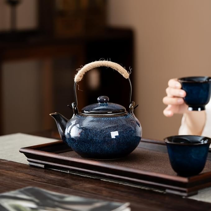Toptier Leaf Teapot, Porcelain Tea Pot with Stainless Steel Infuser, Blooming & Loose Leaf Ceramic Teapot, 37 Ounce,blue