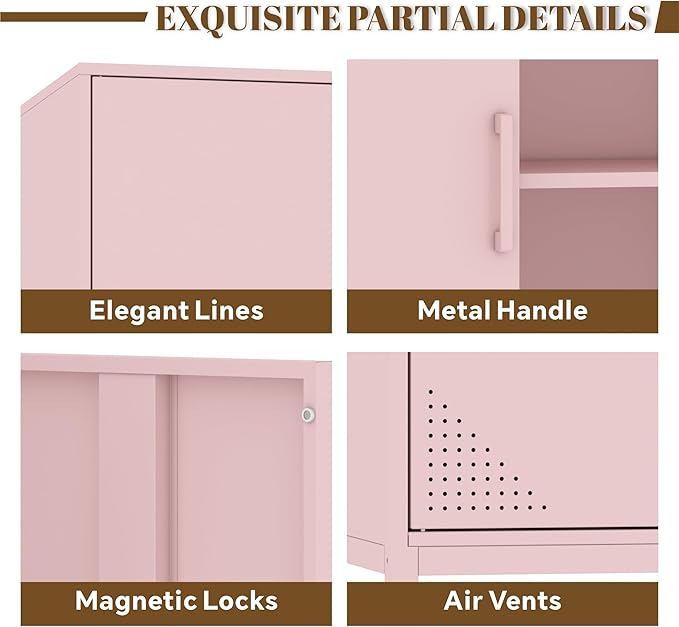 Metal Storage Cabinet,Metal Pink TV Stand,Coffee Bar Buffet Cabinet Kitchen Sideboard Storage with Adjustable Shelves for Living Room Bedroom