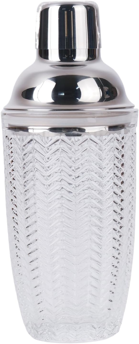 Cocktail Shaker, 14.37oz Mixed Drink Shaker with Glass Cup, Professional Bar Tool with Scale Glass (Hexagon)