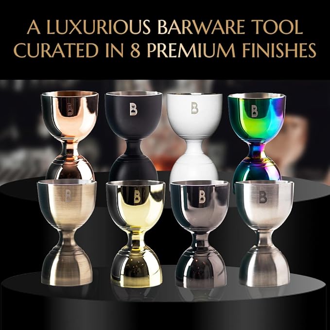 Double Bell Jigger by Bull In China - 0.25oz to 2oz Measures for Cocktails, Bars & Bartenders (Matte White)