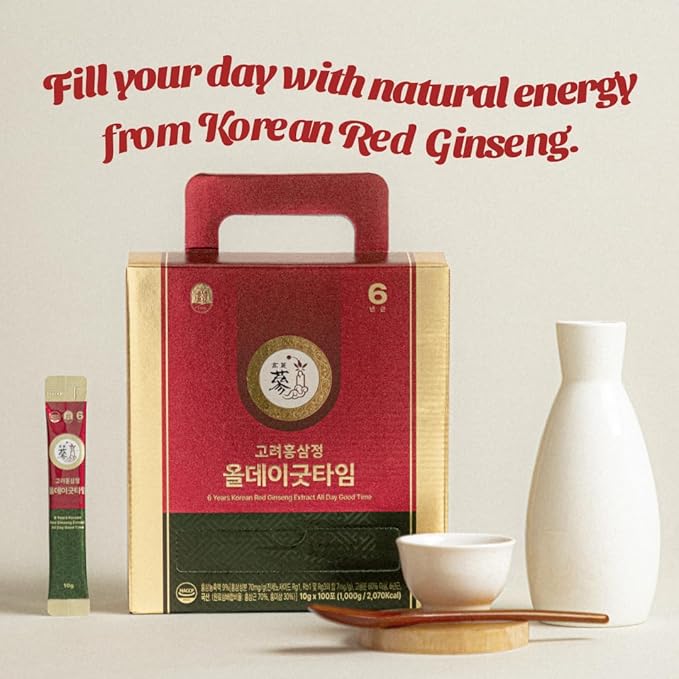 6-Year Korean Red Ginseng Extract Shot, HACCP Certified, Caffeine Free, Formulated with 12+ Traditional Korean Herbal Ingredients -Parent (100sticks, AlldayGoodtime)