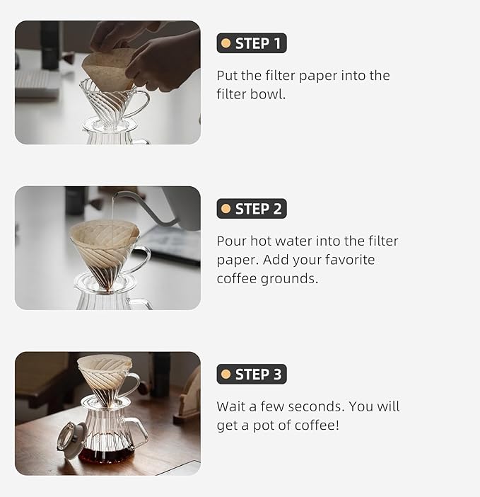 Coffee Dripper, Resuable Pour Over Coffee Maker With Handle, Slow Brewing Coffee Pour Over for Cafe, Travel, Home&Offices with 100 Filter Papers (Borosilicate Glass, 1-4 Cups)