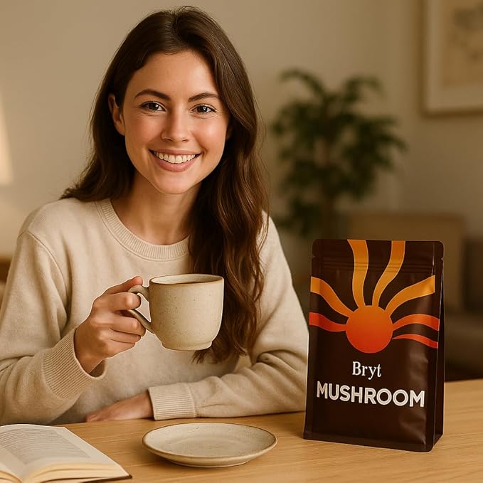 BRYT Mushroom Coffee – Mushroom Coffee Blend with 10 Mushrooms + Collagen – Organic Instant Coffee Mix for Balanced Energy, Focus & Wellness – Low Caffeine, Sugar-Free, Dairy-Free, 30 Servings