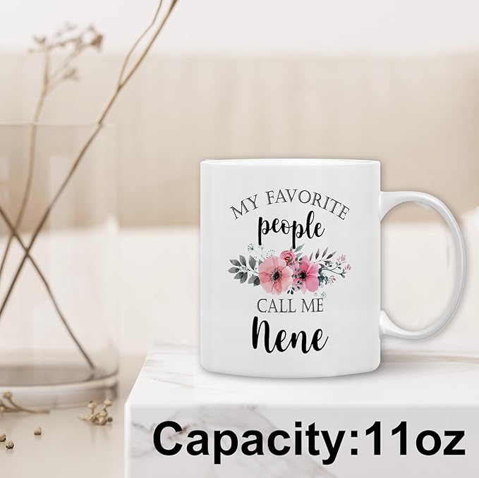 QASHWEY Nene Coffee Mug, Nene Gifts for Grandma, NeneGifts from Grandkids, Grandma Coffee Mug, Mothers Day Mug Tea Cup Gifts for Nene, My Favorite People Call Me NeneCoffee Cups Ceramic 11oz