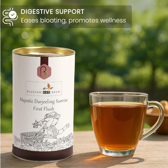 Blossom & Brew Majestic Darjeeling Sunrise First Flush Black Tea (1.76oz) – Whole Leaf from Teesta Valley – Rich Flavored & Aromatic Breakfast Brew – Caffeinated Indian Tea for Hot or Iced Beverages