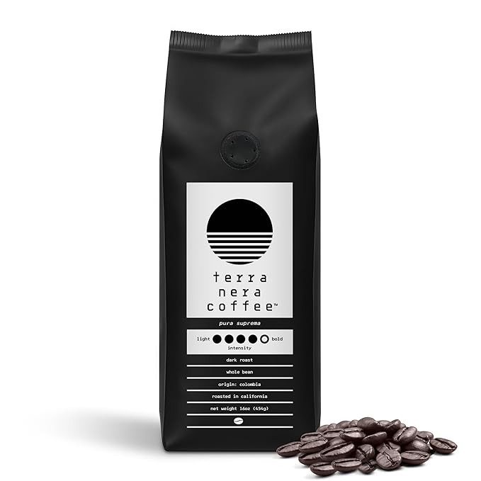 Terra Nera Coffee - Colombian Supremo Whole Bean Coffee Beans - Extra Dark Roast, Espresso-Style Arabica - Bold & Smooth Flavor - Small-Batch Roasted in the USA - 16oz (1lb / 1 Pound) Bag with Degas Valve