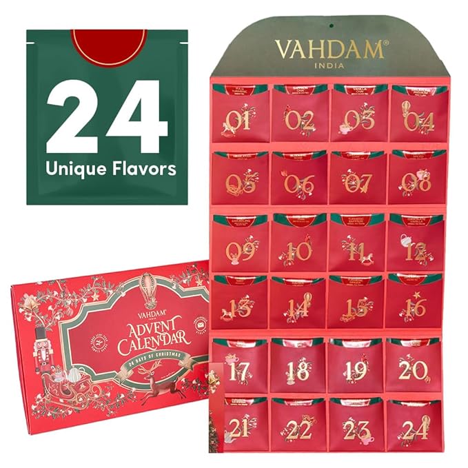 VAHDAM, Limited Edition Christmas Tea Gift Set | 24 Unique Loose Leaf Tea - Folding Holiday Gift Box | Christmas Presents For Women, Men and Adults