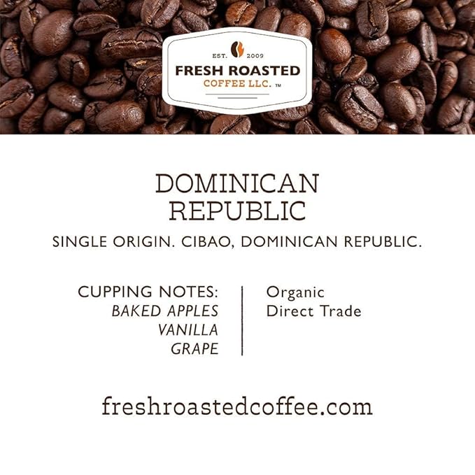 Fresh Roasted Coffee, Organic Dominican Republic | USDA Organic, Direct Trade, Kosher | Medium Roast 12 oz Ground