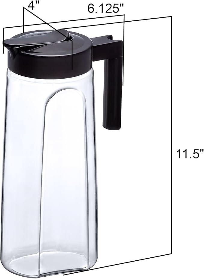 Amazing Abby - Slim - 2-Pack Tritan Pitcher (64 oz), Unbreakable Plastic Water Pitcher with Lid, BPA-Free, Heat-Resistant, Dishwasher-Safe, Great for Both Iced and Hot Drinks, Black