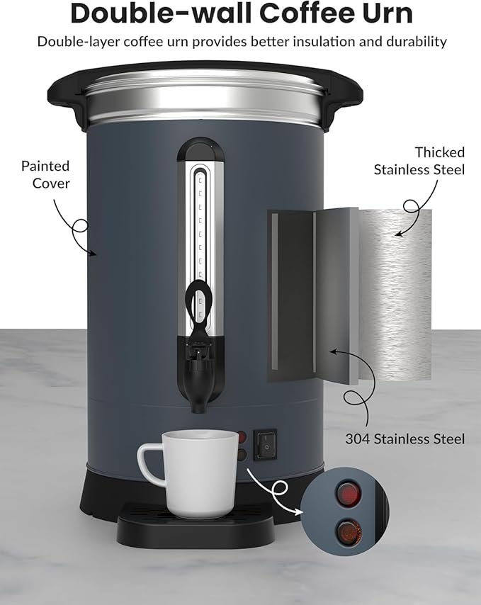Large Commercial Coffee Urn 80 Cup/12L Coffee Dispenser,3.2Gal Stainless Steel Electric Coffee Maker with Double Wall Insulation, Hot Beverage & Water Dispenser