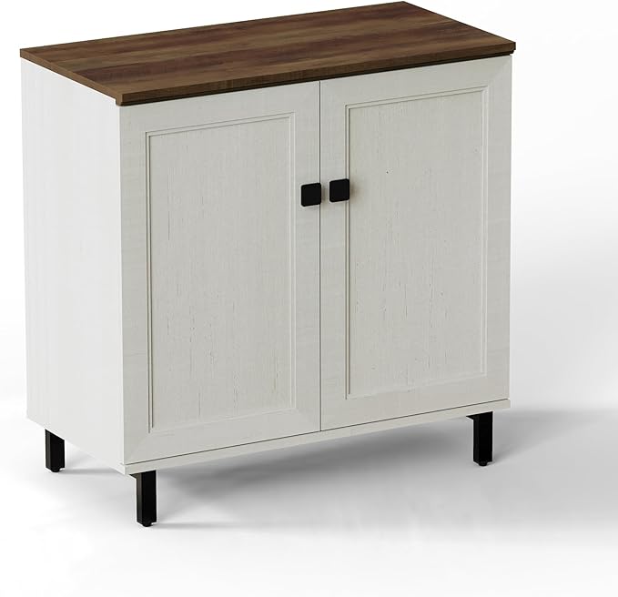 Multifunctional Buffet Sideboard Cabinet Farmhouse Modern Storage Cabinet with Adjustable Shelves for Kitchen, Coffee Bar, Living Room, White