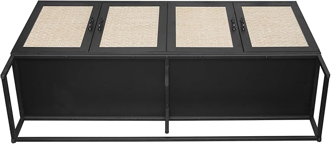 Kitchen Buffet Cabinet with 4 Rattan Decorated Doors, 59" Boho Cupboard with Metal Feet, Accent Buffet Console Storage Credenza for Living Room, Dining Room, Hallway, Office, Black