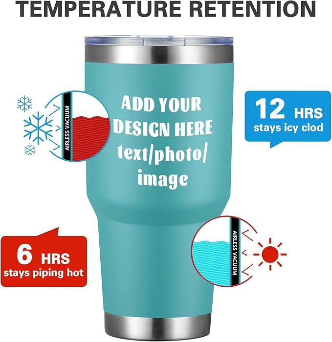 MEWAY Personalized Custom 30oz Stainless Steel Tumbler with Lid, Insulated Double Wall Vacuum Travel Coffee Tumbler Gifts with Text Photo Logo (Blue, 1pack)